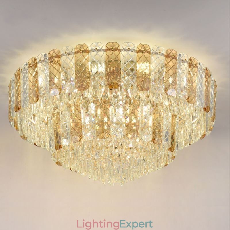 Crystal Flush Mount Double Layer Round Luxury Decrative Ceiling Light 80cm