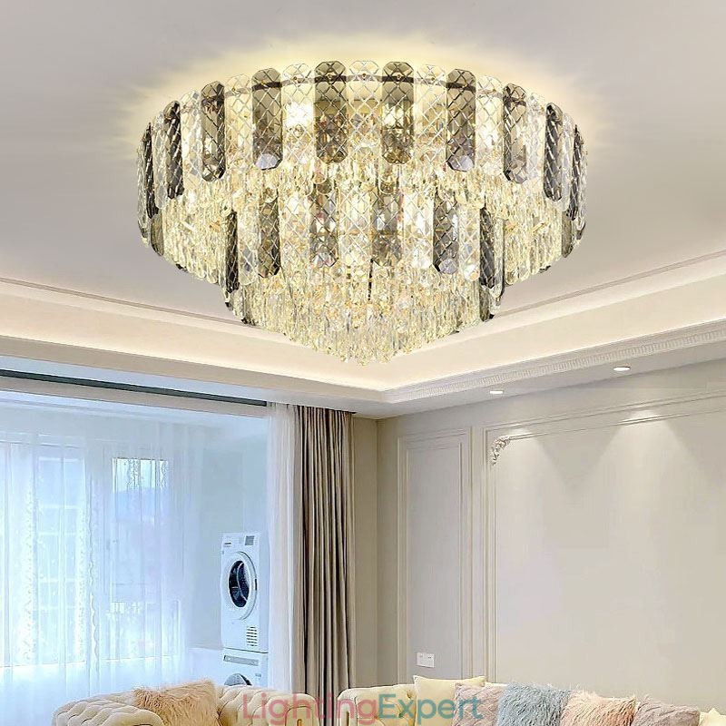 Crystal Flush Mount Double Layer Round Luxury Decrative Ceiling Light 80cm