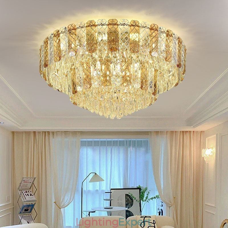 Crystal Flush Mount Double Layer Round Luxury Decrative Ceiling Light 80cm