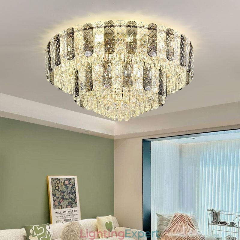 Crystal Flush Mount Double Layer Round Luxury Decrative Ceiling Light 80cm