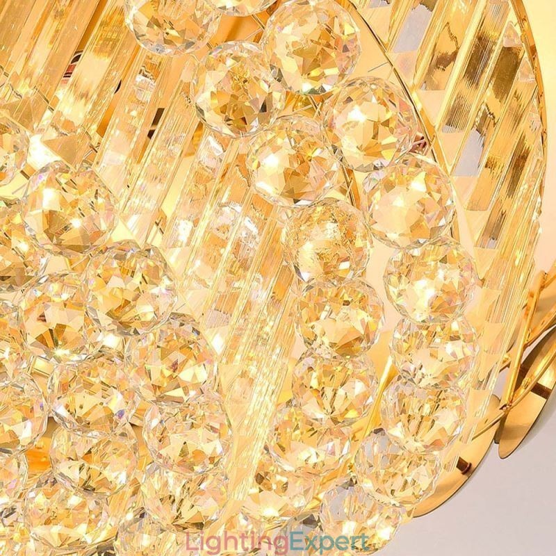 Crystal Flush Mount Round Electroplated Gold Luxury Decrative Ceiling Light 80cm