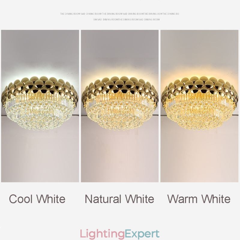 Crystal Flush Mount Round Electroplated Gold Luxury Decrative Ceiling Light 80cm