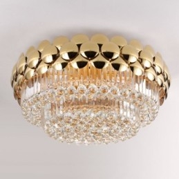 Crystal Flush Mount Round Electroplated Gold Luxury Decrative Ceiling Light 80cm