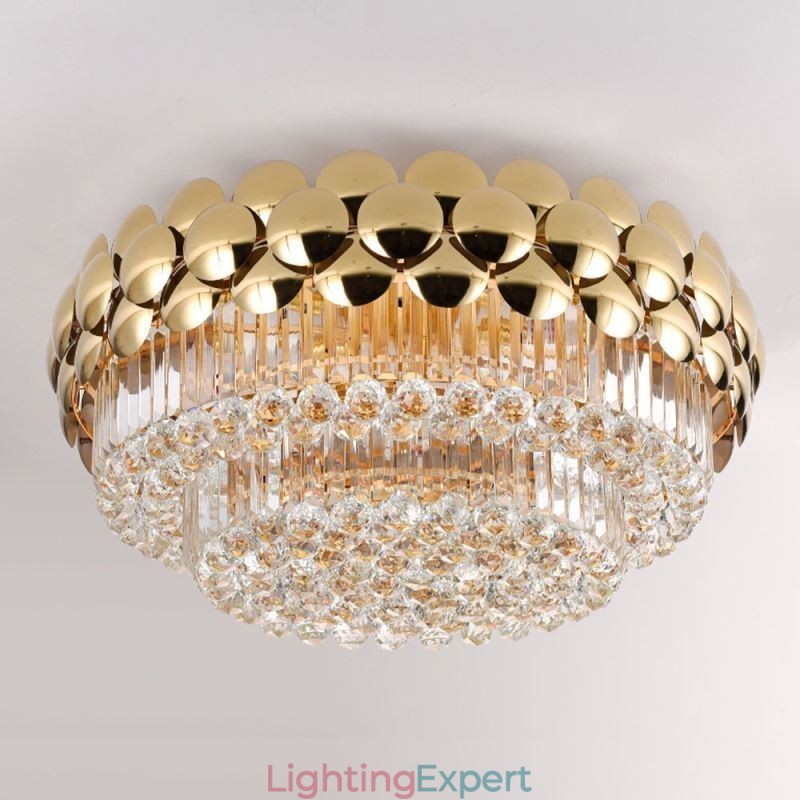 Crystal Flush Mount Round Electroplated Gold Luxury Decrative Ceiling Light 80cm