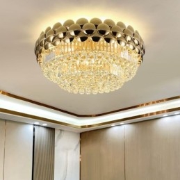 Crystal Flush Mount Round Electroplated Gold Luxury Decrative Ceiling Light 80cm