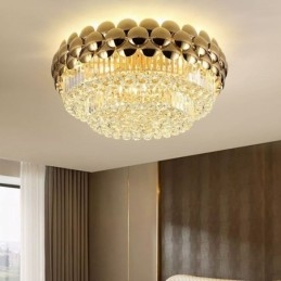 Crystal Flush Mount Round Electroplated Gold Luxury Decrative Ceiling Light 80cm