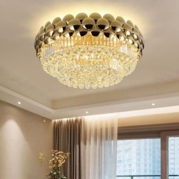 Crystal Flush Mount Round Electroplated Gold Luxury Decrative Ceiling Light 80cm