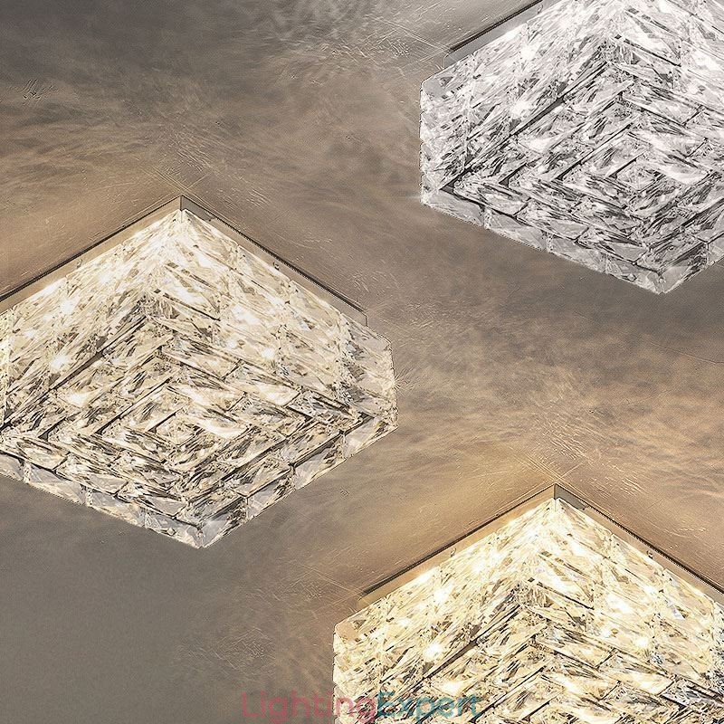 Crystal Ceiling Light Flush Mount Three Color Dimmable