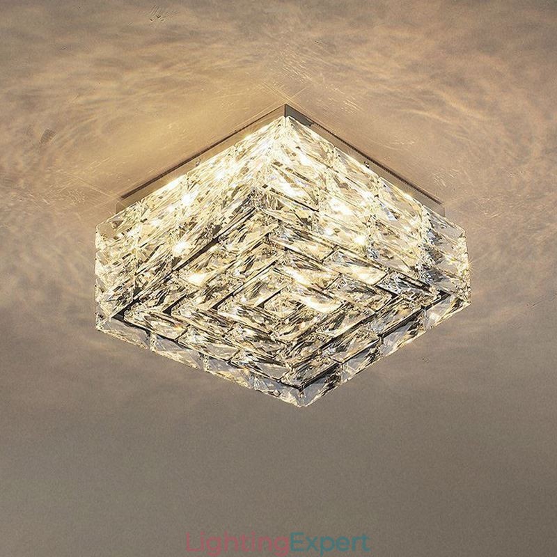 Crystal Ceiling Light Flush Mount Three Color Dimmable