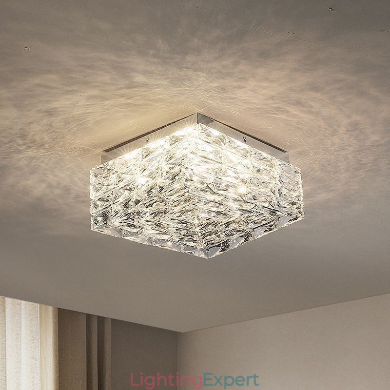 Crystal Ceiling Light Flush Mount Three Color Dimmable