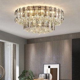 Crystal Flush Mount Smoke Gray Round Crystal Decoration Ceiling Light