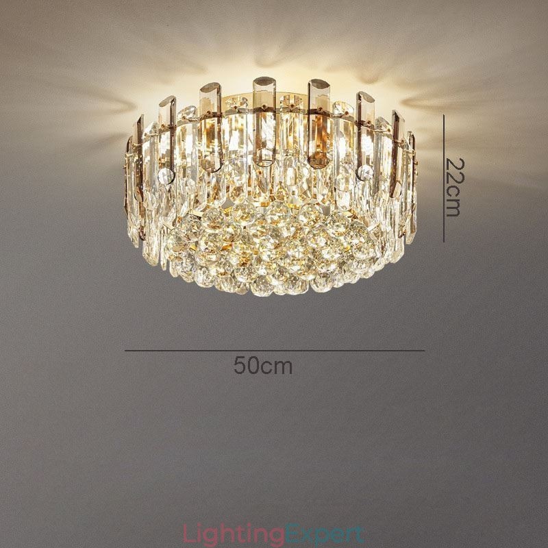 Crystal Flush Mount Smoke Gray Round Crystal Decoration Ceiling Light