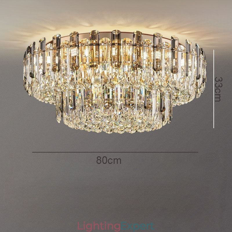 Crystal Flush Mount Smoke Gray Round Crystal Decoration Ceiling Light