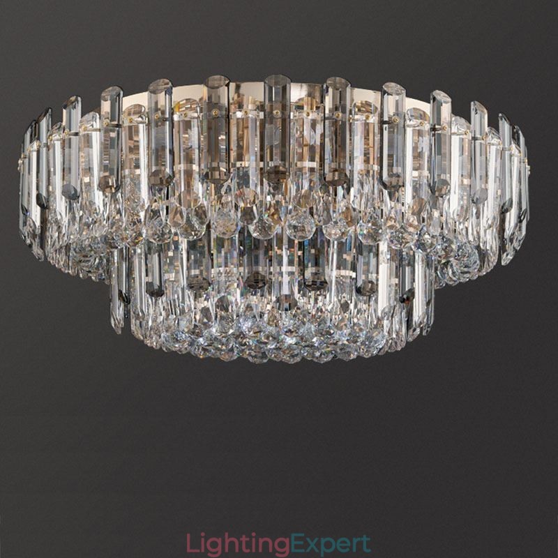Crystal Flush Mount Smoke Gray Round Crystal Decoration Ceiling Light