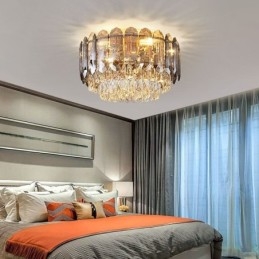 Crystal Flush Mount Smoky Gray Round Crystal Decoration Ceiling Light
