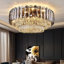 Crystal Flush Mount Smoky Gray Round Crystal Decoration Ceiling Light