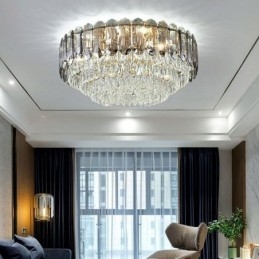 Crystal Flush Mount Smoky Gray Round Crystal Decoration Ceiling Light
