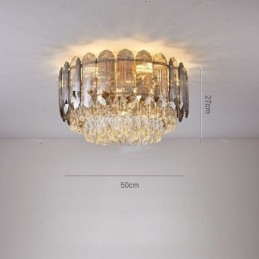 Crystal Flush Mount Smoky Gray Round Crystal Decoration Ceiling Light