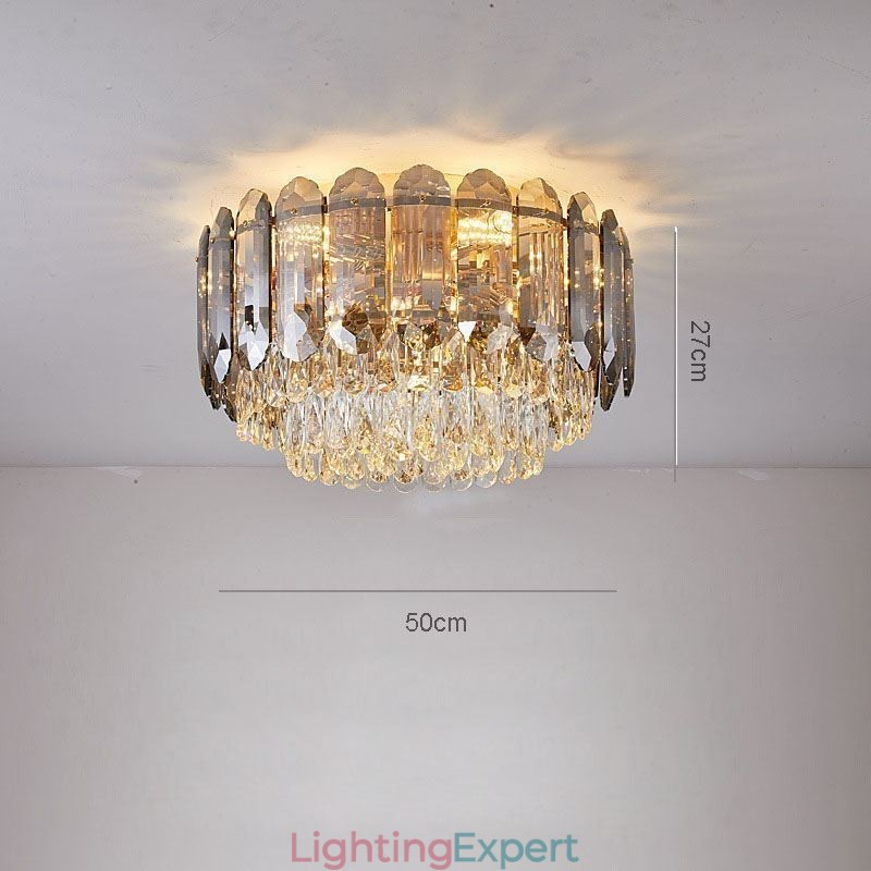 Crystal Flush Mount Smoky Gray Round Crystal Decoration Ceiling Light