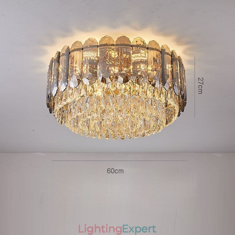 Crystal Flush Mount Smoky Gray Round Crystal Decoration Ceiling Light