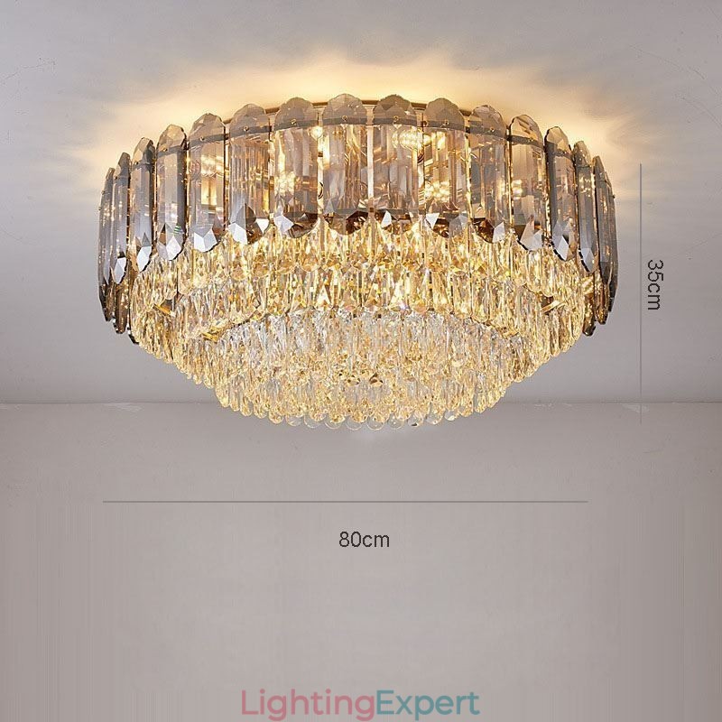 Crystal Flush Mount Smoky Gray Round Crystal Decoration Ceiling Light