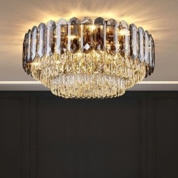Crystal Flush Mount Smoky Gray Round Crystal Decoration Ceiling Light