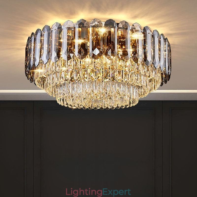 Crystal Flush Mount Smoky Gray Round Crystal Decoration Ceiling Light