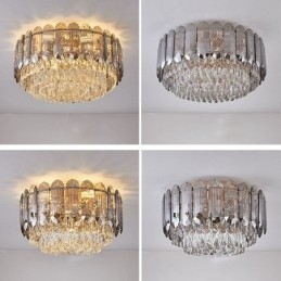 Crystal Flush Mount Smoky Gray Round Crystal Decoration Ceiling Light