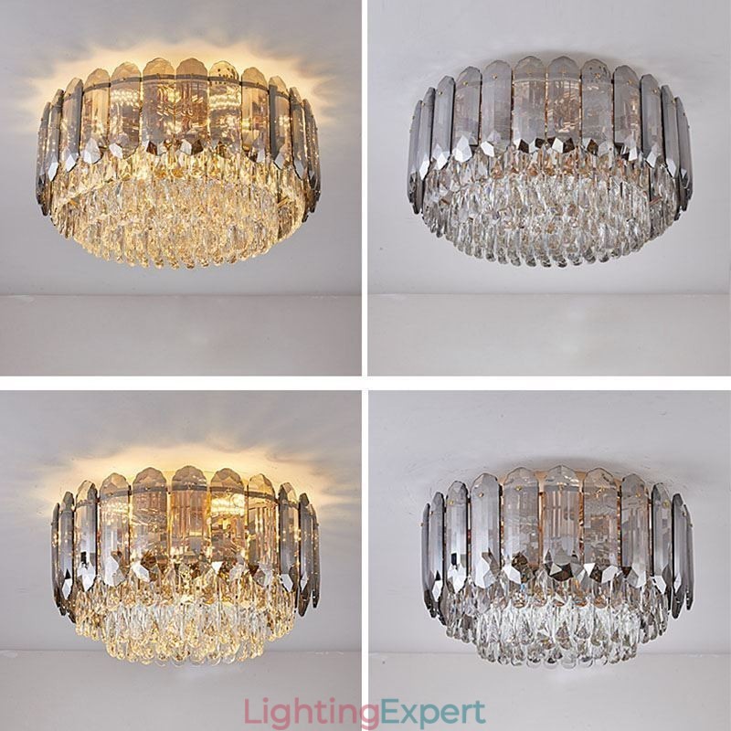 Crystal Flush Mount Smoky Gray Round Crystal Decoration Ceiling Light