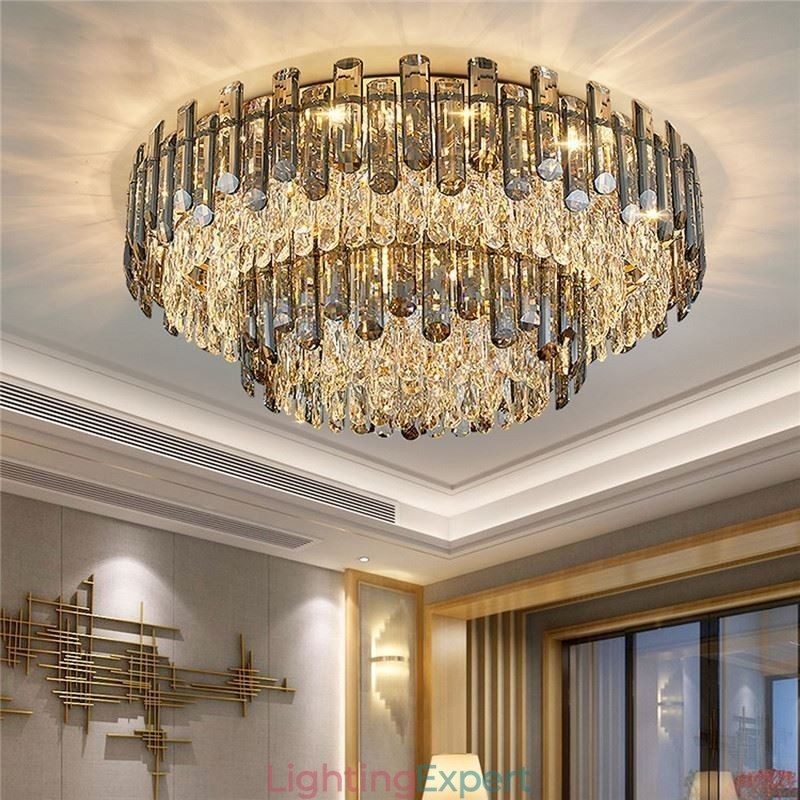 Crystal Flush Mount Simple Modern Round Ceiling Light Dining Light