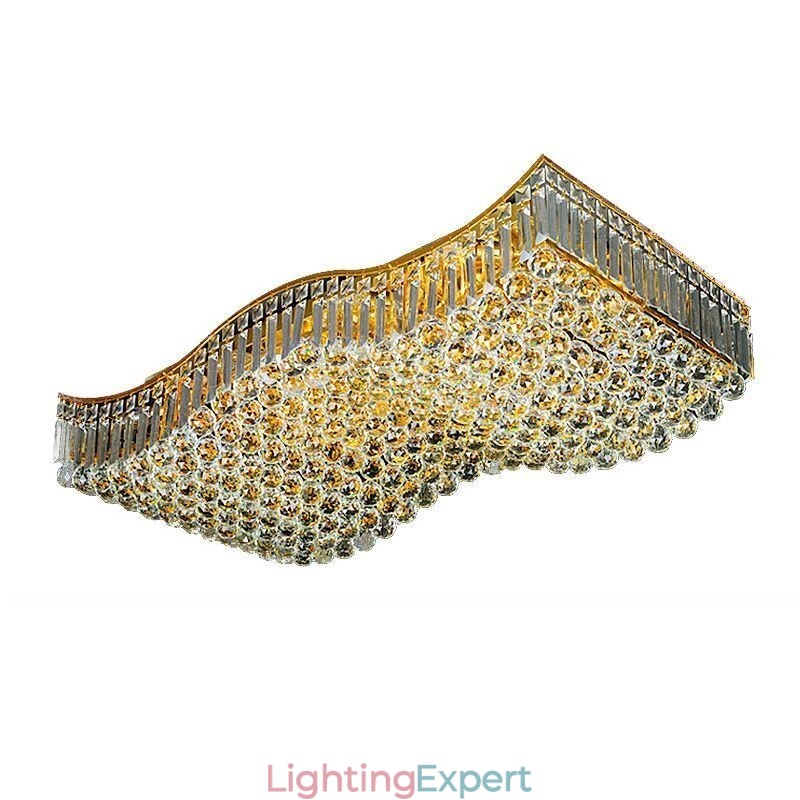 European Crystal Flush Mount Rectangle Chandelier