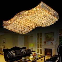 European Crystal Flush Mount Rectangle Chandelier