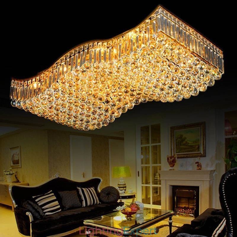 European Crystal Flush Mount Rectangle Chandelier