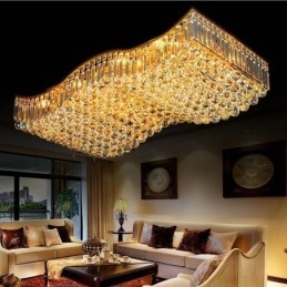 European Crystal Flush Mount Rectangle Chandelier