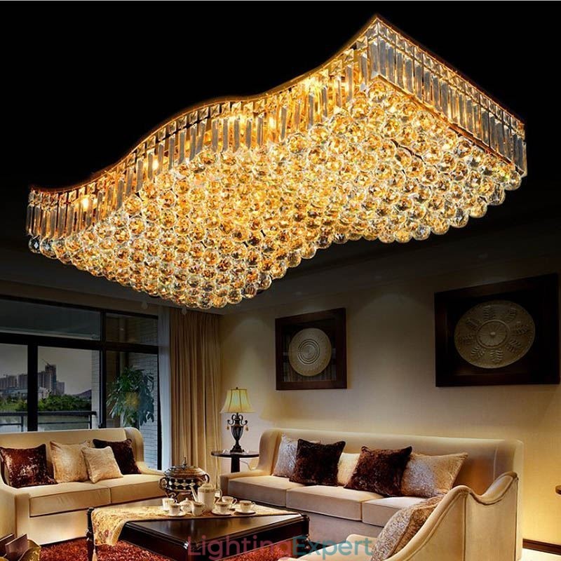 European Crystal Flush Mount Rectangle Chandelier
