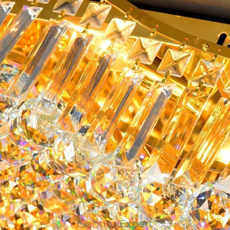 European Crystal Flush Mount Rectangle Chandelier