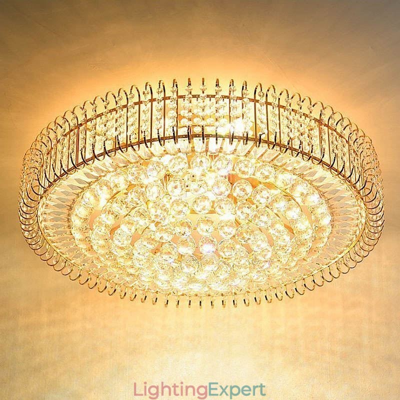 European Style Flush Mount Round Crystal Ceiling Light