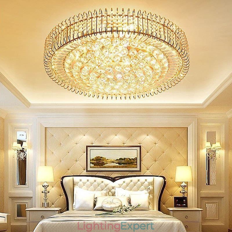 European Style Flush Mount Round Crystal Ceiling Light