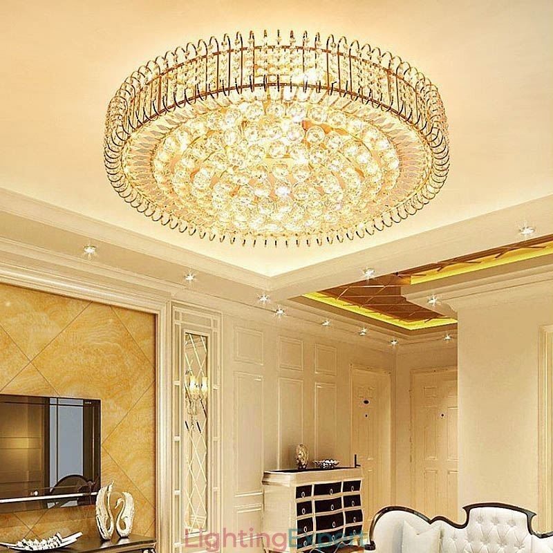 European Style Flush Mount Round Crystal Ceiling Light