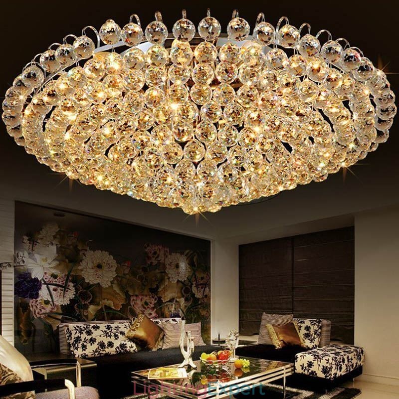 European Style Crystal Flush Mount Round Shape Ceiling Light