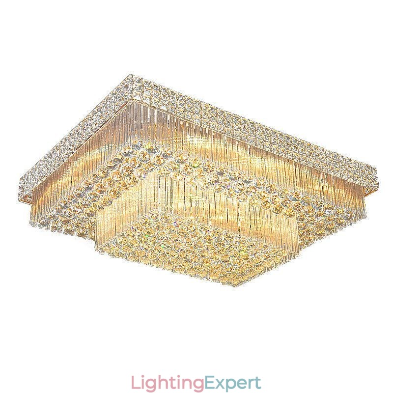 European Flush Mount Square Crystal Chandelier