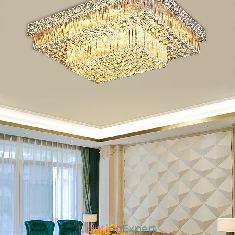 European Flush Mount Square Crystal Chandelier