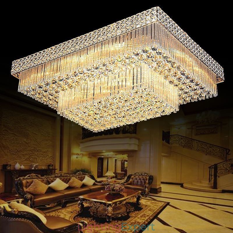 European Flush Mount Square Crystal Chandelier