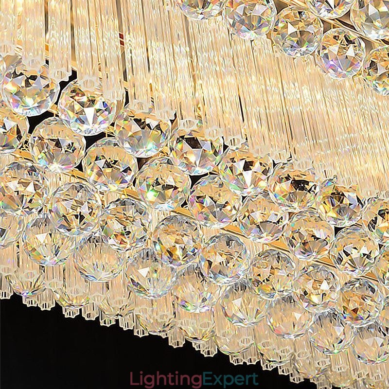 European Flush Mount Square Crystal Chandelier