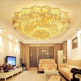 Elegant Flush Mounted Round Crystal Chandelier Flower Shaped