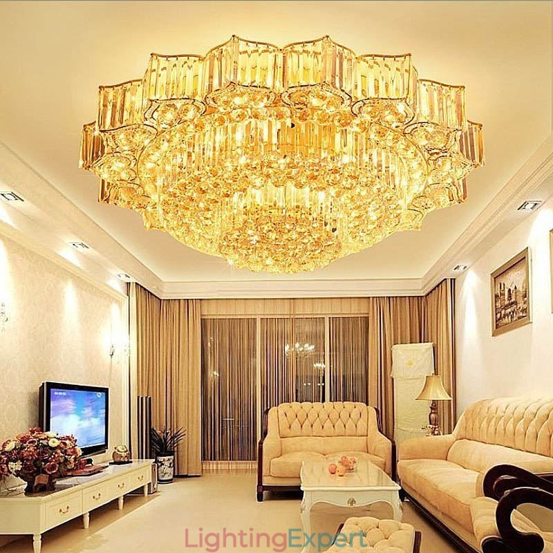 Elegant Flush Mounted Round Crystal Chandelier Flower Shaped