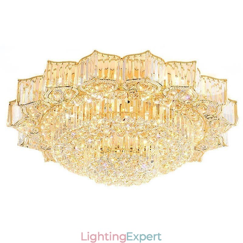 Elegant Flush Mounted Round Crystal Chandelier Flower Shaped
