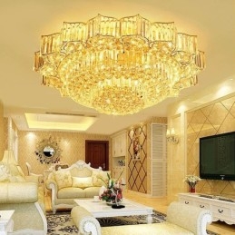 Elegant Flush Mounted Round Crystal Chandelier Flower Shaped