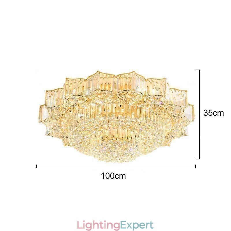 Elegant Flush Mounted Round Crystal Chandelier Flower Shaped