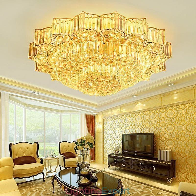 Elegant Flush Mounted Round Crystal Chandelier Flower Shaped